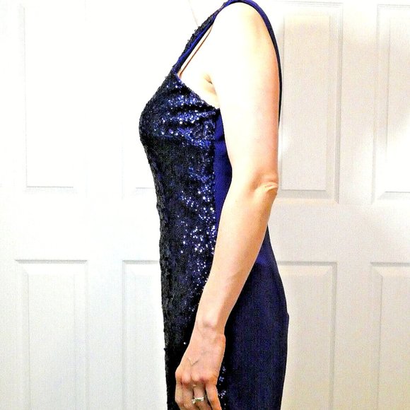 New Look Womens 8 Blue PROM Mini Dress Sequins Stylish Sheath Gorgeous Statement - Picture 4 of 14